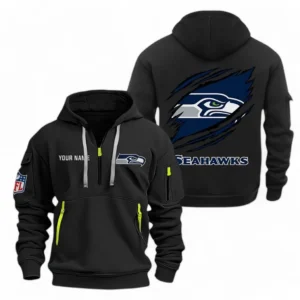 Lightweight Sports Hoodie Half Zipper, Unique Logo Print NFL700 - Black