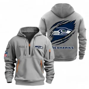 Street-Style Hoodie Half Zipper, Modern Sports Logo NFL700 - Gray