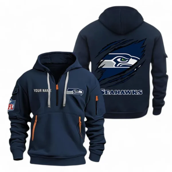 Fan Gift Hoodie Half Zipper, Sports-Inspired Logo Design NFL700 - Navy