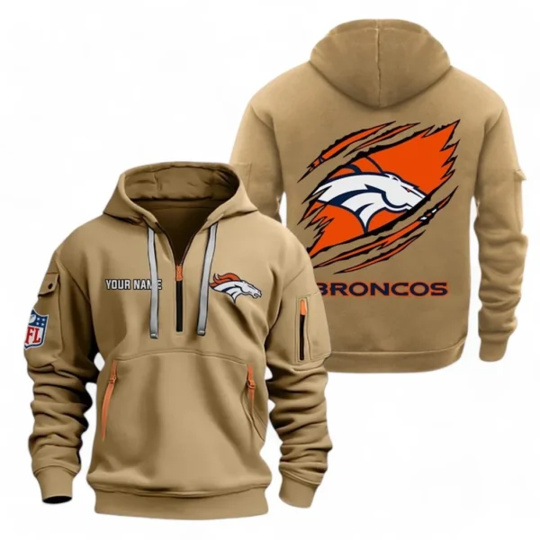 Urban Streetwear Hoodie, Half-Zip with Exclusive Logo NFL700 - Khaki