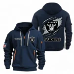 Street-Style Hoodie Half Zipper, Modern Sports Logo NFL700 - Navy