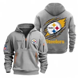 Fan Gift Hoodie Half Zipper, Sports-Inspired Logo Design NFL700 - Gray