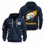 Casual Sports Hoodie Half Zipper, Modern Logo Detail Printing NFL700 - Navy
