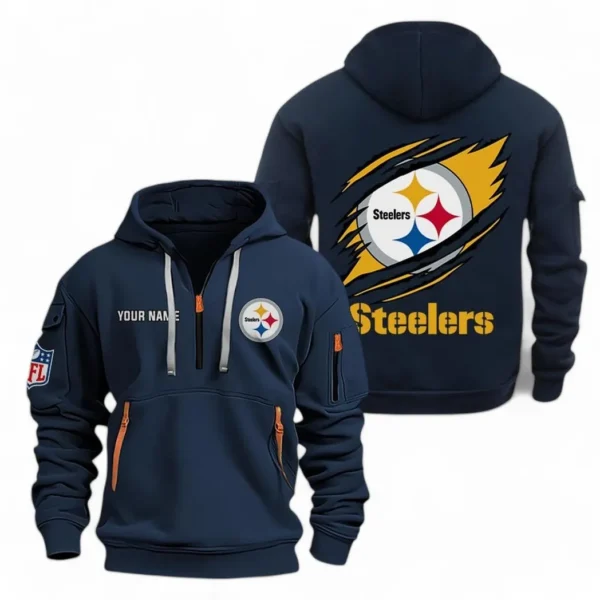 Casual Sports Hoodie Half Zipper, Modern Logo Detail Printing NFL700 - Navy