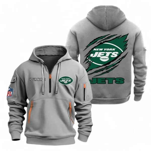 Street-Style Hoodie Half Zipper, Modern Sports Logo NFL700 - Gray