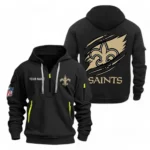 Athletic Half-Zip Hoodie, Team-Style Logo Print Hoodie Gift For Football Fans NFL700 - Black
