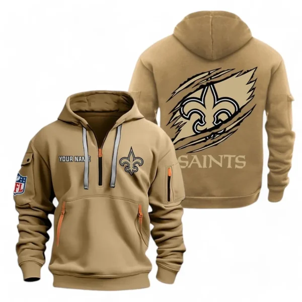 Urban Streetwear Hoodie, Half-Zip with Exclusive Logo NFL700 - Khaki