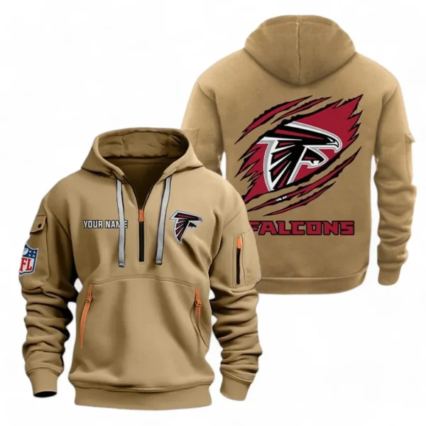 Lightweight Sports Hoodie Half Zipper, Unique Logo Print NFL700 - Khaki