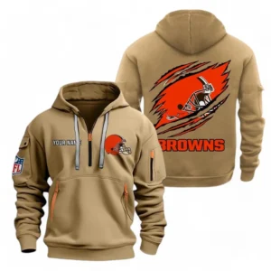 Athletic Half-Zip Hoodie, Team-Style Logo Print Hoodie Gift For Football Fans NFL700 - Khaki