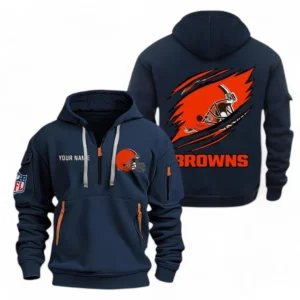 Casual Sports Hoodie Half Zipper, Modern Logo Detail Printing NFL700 - Navy