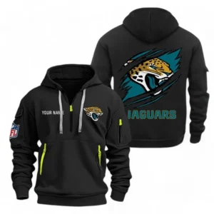 Athletic Half-Zip Hoodie, Team-Style Logo Print Hoodie Gift For Football Fans NFL700 - Black