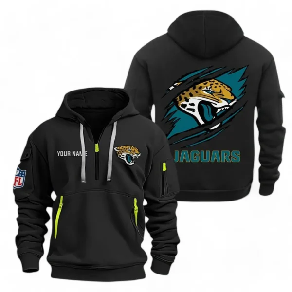 Athletic Half-Zip Hoodie, Team-Style Logo Print Hoodie Gift For Football Fans NFL700 - Black