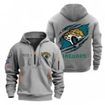 Casual Sports Hoodie Half Zipper, Modern Logo Detail Printing NFL700 - Gray