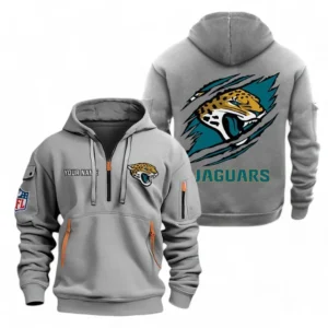 Casual Sports Hoodie Half Zipper, Modern Logo Detail Printing NFL700 - Gray