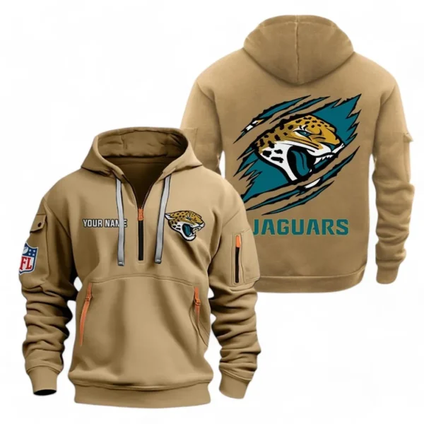 Urban Streetwear Hoodie, Half-Zip with Exclusive Logo NFL700 - Khaki