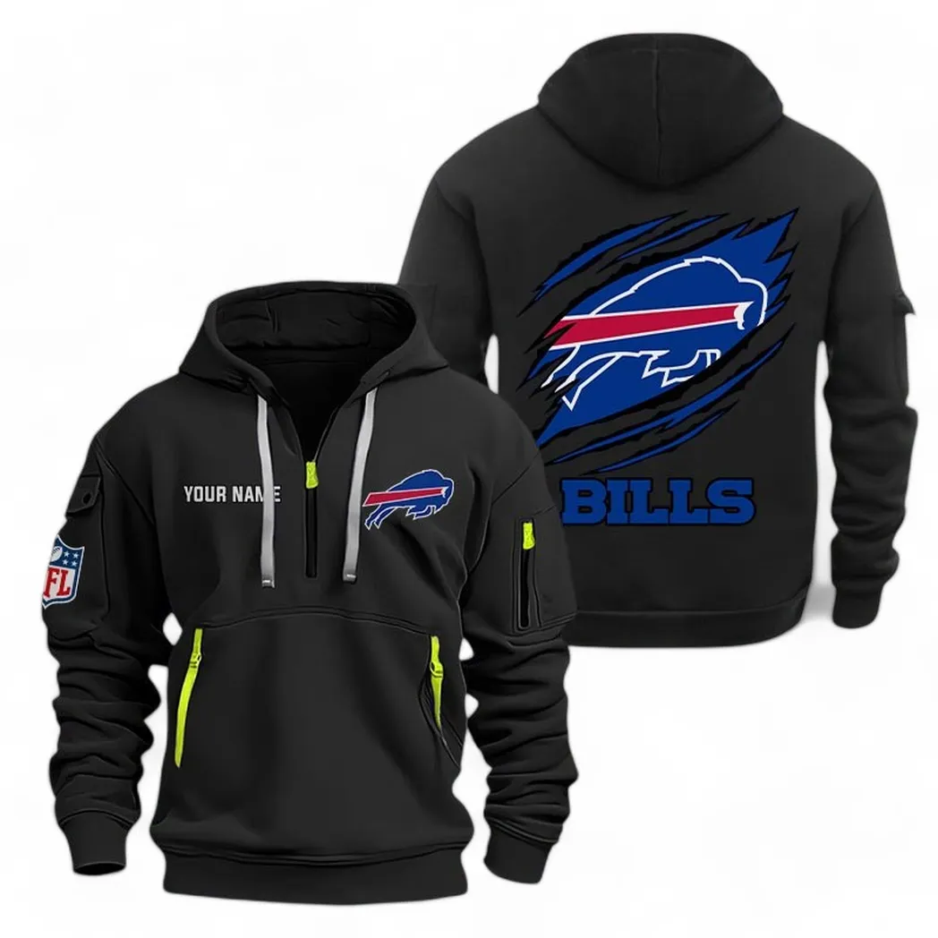 Everyday Hoodie Half Zipper, Athletic-Inspired Logo NFL700 - Black
