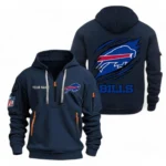 Street-Style Hoodie Half Zipper, Modern Sports Logo NFL700 - Navy