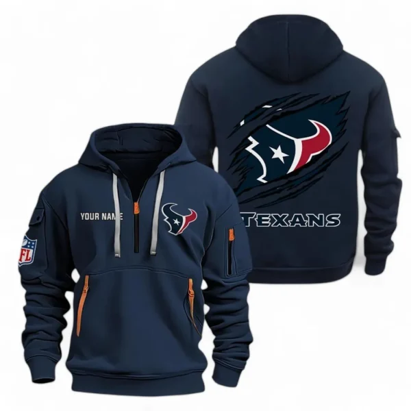 Casual Sports Hoodie Half Zipper, Modern Logo Detail Printing NFL700 - Navy