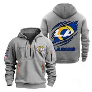 Street-Style Hoodie Half Zipper, Modern Sports Logo NFL700 - Gray