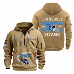 Lightweight Sports Hoodie Half Zipper, Unique Logo Print NFL780 - Khaki