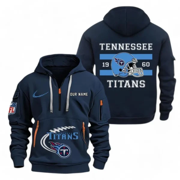 Street-Style Hoodie Half Zipper, Modern Sports Logo NFL780 - Navy