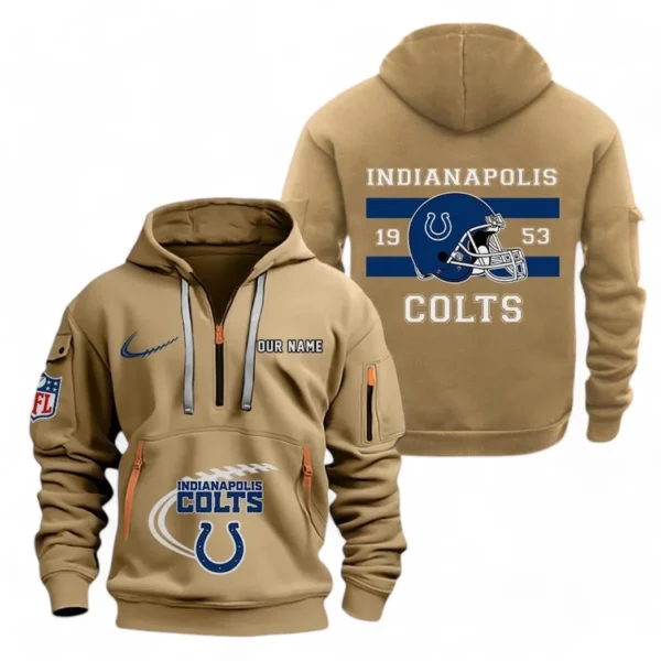 Athletic Half-Zip Hoodie, Team-Style Logo Print Hoodie Gift For Football Fans NFL780 - Khaki