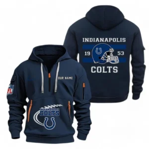 Casual Sports Hoodie Half Zipper, Modern Logo Detail Printing NFL780 - Navy