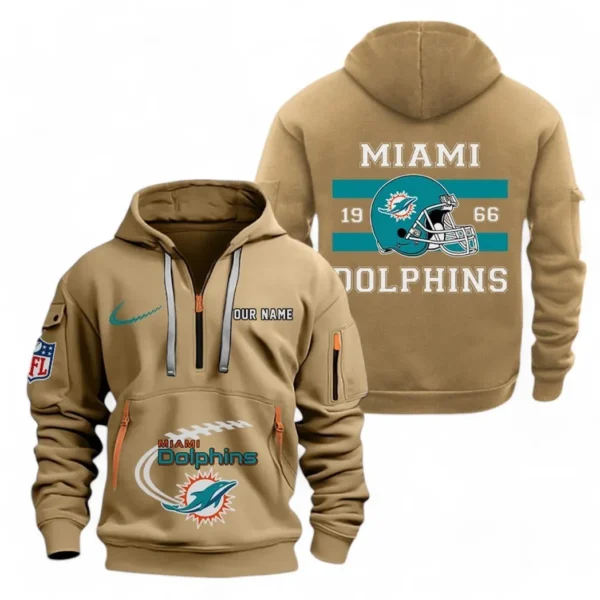 Everyday Hoodie Half Zipper, Athletic-Inspired Logo NFL780 - Khaki