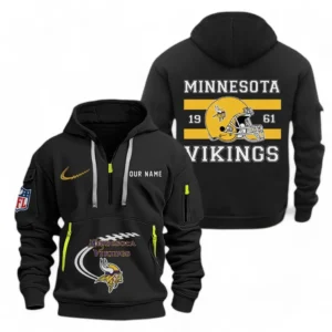 Athletic Half-Zip Hoodie, Team-Style Logo Print Hoodie Gift For Football Fans NFL780 - Black
