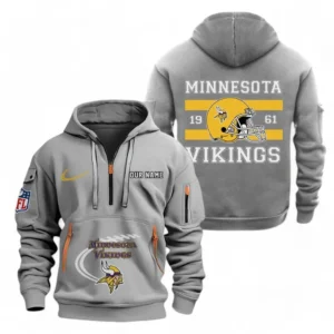 Casual Sports Hoodie Half Zipper, Modern Logo Detail Printing NFL780 - Gray