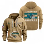 Lightweight Sports Hoodie Half Zipper, Unique Logo Print NFL780 - Khaki