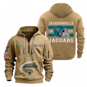 Lightweight Sports Hoodie Half Zipper, Unique Logo Print NFL780 - Khaki