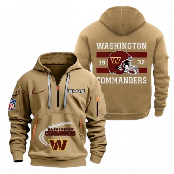Athletic Half-Zip Hoodie, Team-Style Logo Print Hoodie Gift For Football Fans NFL780 - Khaki