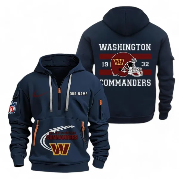 Casual Sports Hoodie Half Zipper, Modern Logo Detail Printing NFL780 - Navy