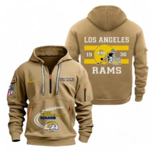 Athletic Half-Zip Hoodie, Team-Style Logo Print Hoodie Gift For Football Fans NFL780 - Khaki