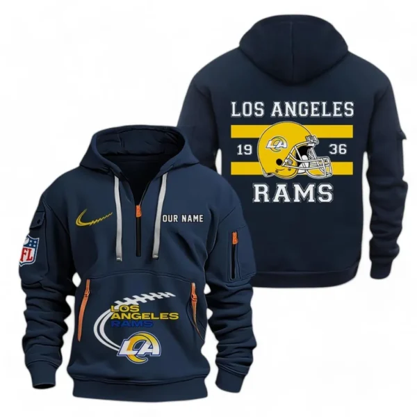 Casual Sports Hoodie Half Zipper, Modern Logo Detail Printing NFL780 - Navy