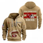 Everyday Hoodie Half Zipper, Athletic-Inspired Logo NFL780 - Khaki