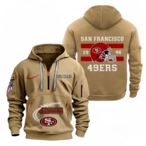 Everyday Hoodie Half Zipper, Athletic-Inspired Logo NFL780 - Khaki