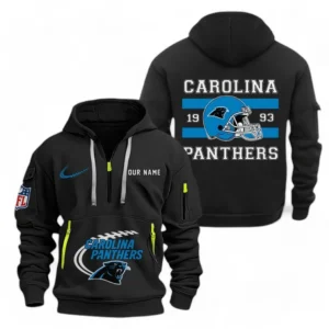 Athletic Half-Zip Hoodie, Team-Style Logo Print Hoodie Gift For Football Fans NFL780 - Black