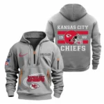 Fan Gift Hoodie Half Zipper, Sports-Inspired Logo Design NFL780 - Gray