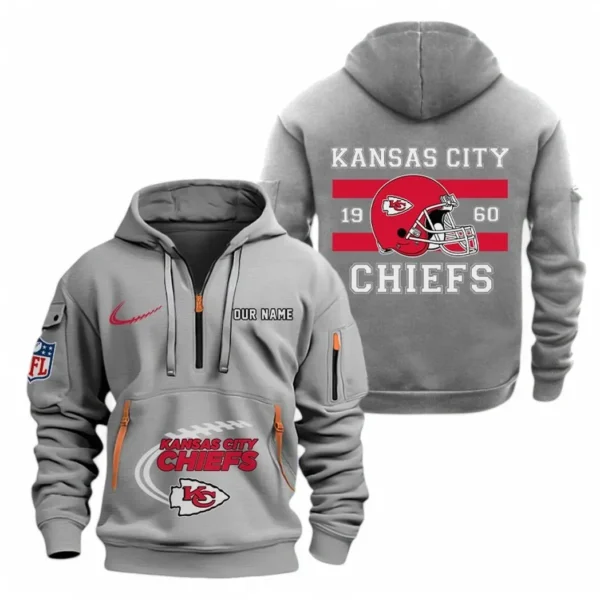 Fan Gift Hoodie Half Zipper, Sports-Inspired Logo Design NFL780 - Gray
