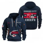 Casual Sports Hoodie Half Zipper, Modern Logo Detail Printing NFL780 - Navy