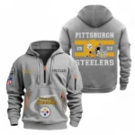 Street-Style Hoodie Half Zipper, Modern Sports Logo NFL780 - Gray