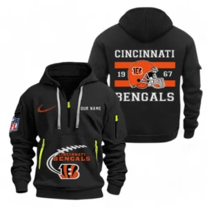 Urban Streetwear Hoodie, Half-Zip with Exclusive Logo NFL780 - Black