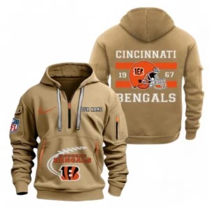 Everyday Hoodie Half Zipper, Athletic-Inspired Logo NFL780 - Khaki