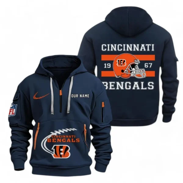 Outdoor Half-Zip Hoodie, Team Spirit Logo Design NFL780 - Navy