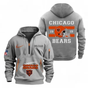Street-Style Hoodie Half Zipper, Modern Sports Logo NFL780 - Gray