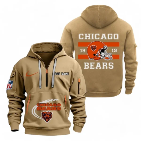 Training Hoodie Half Zipper, Fan-Friendly Logo Design NFL780 - Khaki