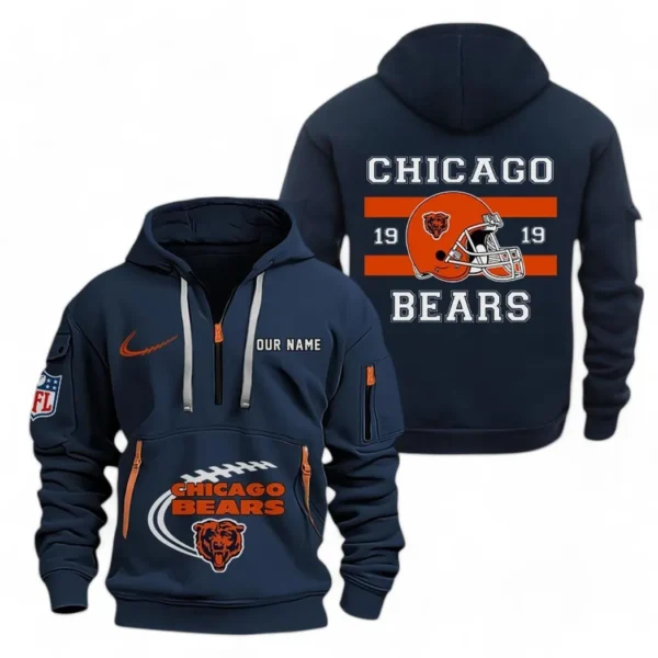 Fan Gift Hoodie Half Zipper, Sports-Inspired Logo Design NFL780 - Navy