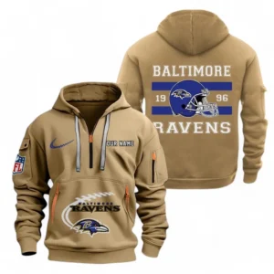 Urban Streetwear Hoodie, Half-Zip with Exclusive Logo NFL780 - Khaki